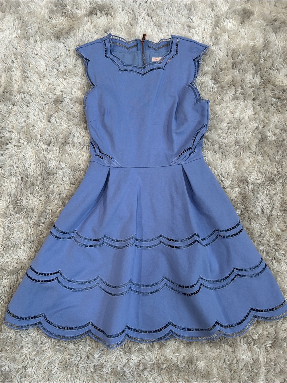Ted Baker Periwinkle Fit-and-Flare Dress with Scallop Laser Cut
